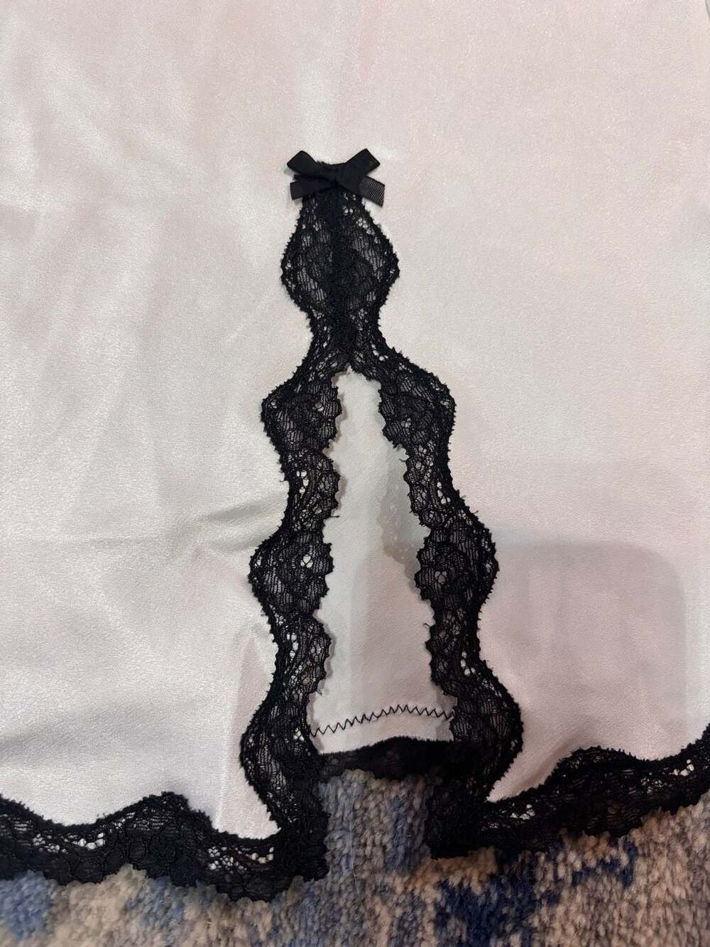 Victoria's Secret White Satin Chemise With Black Lace M